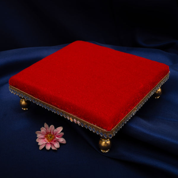 4X4 inch | Mirror Mystic Cushioned Chowki / Bajot | Velvety Golden Accent