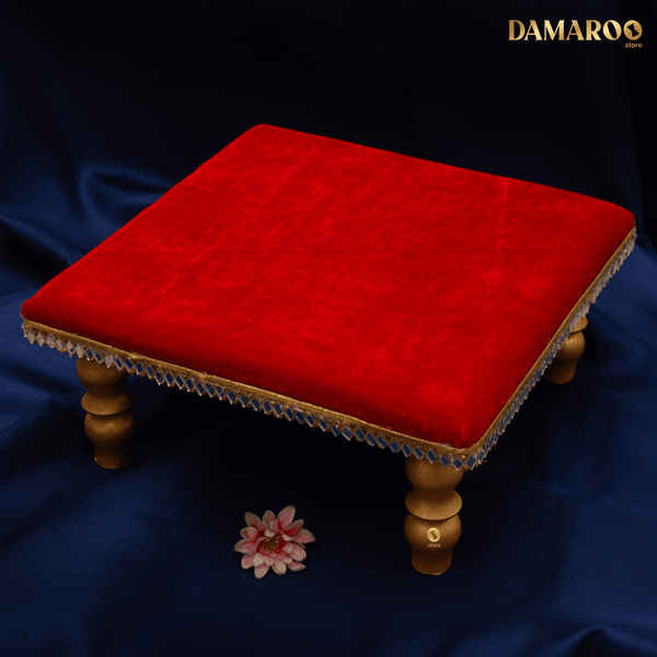 8X8 inch | Mirror Mystic Cushioned Chowki / Bajot | Velvety Golden Accent