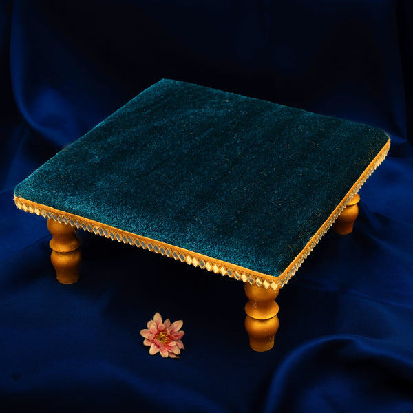 8X8 inch | Mirror Mystic Cushioned Chowki / Bajot | Velvety Golden Accent