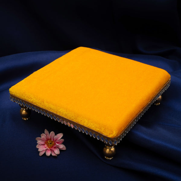 6X6 inch | Mirror Mystic Cushioned Chowki / Bajot | Velvety Golden Accent