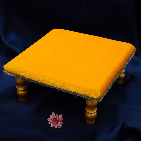 8X8 inch | Mirror Mystic Cushioned Chowki / Bajot | Velvety Golden Accent