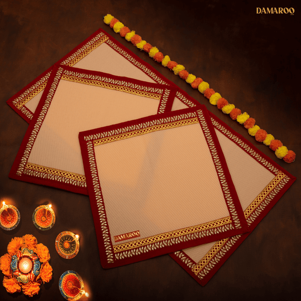 Combo Pack of 3 | Exquisite Nylon Aasans & Mat | Red Sequins Border